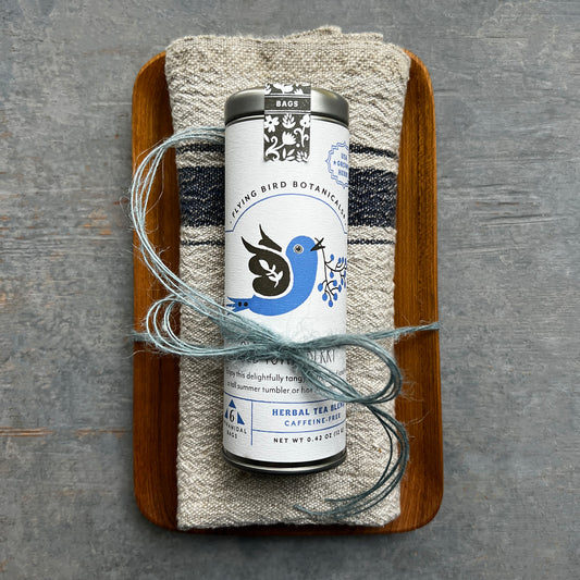 Tea Lover Gift Set - Teak Tray, Linen Tea Towel and Organic Tea