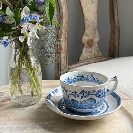 Mason's Quail Blue & White Tea Cup and Saucer