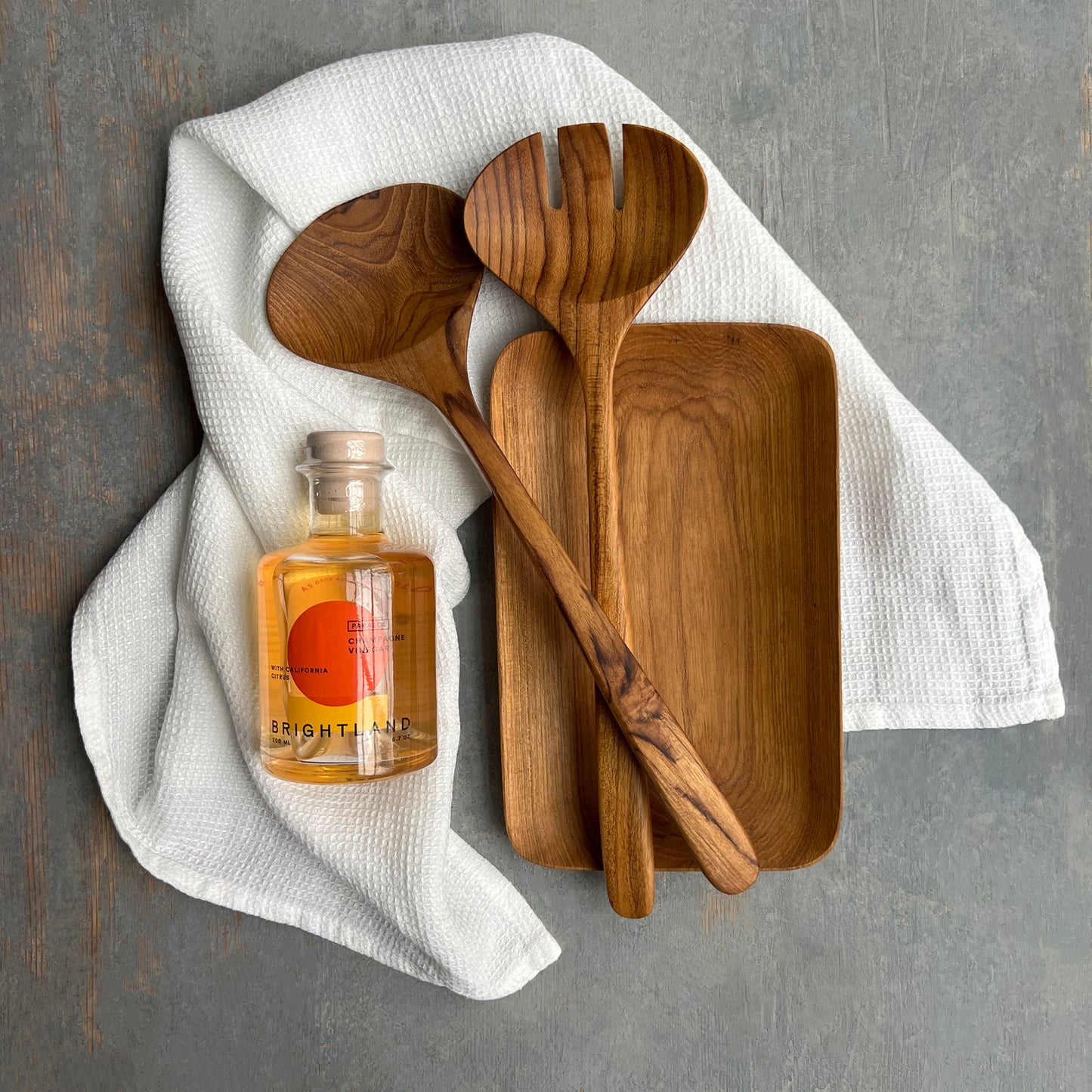 Bon Appétit Gift Box - includes Teak Salad Servers, Teak Tray, Tea Towel and Champagne Vinegar