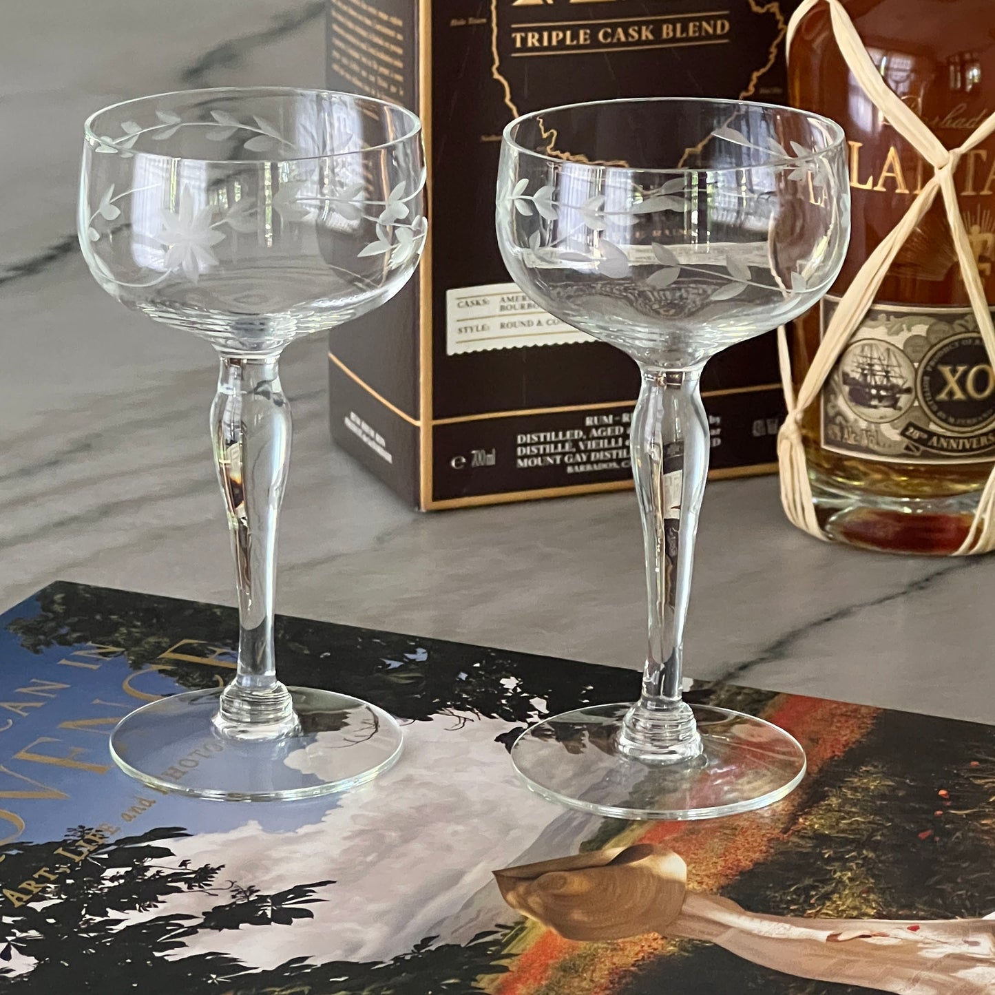 Etched Crystal Cordial Glasses - Set of 2