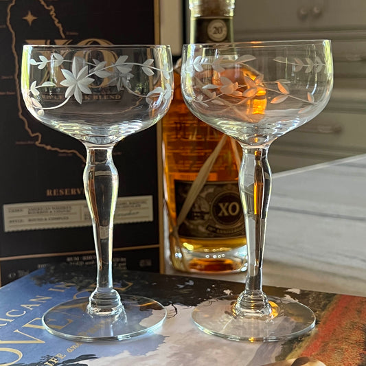 Etched Crystal Cordial Glasses - Set of 2