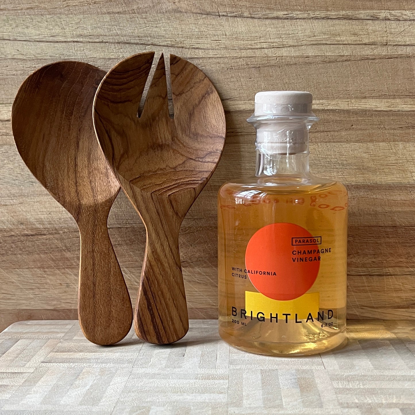 Wooden Salad Server and Champagne Vinegar Gift Set