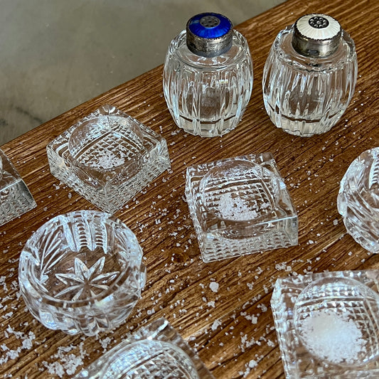 Sterling, Guilloche Enamel and Glass Meka Salt Shakers - Set of 2