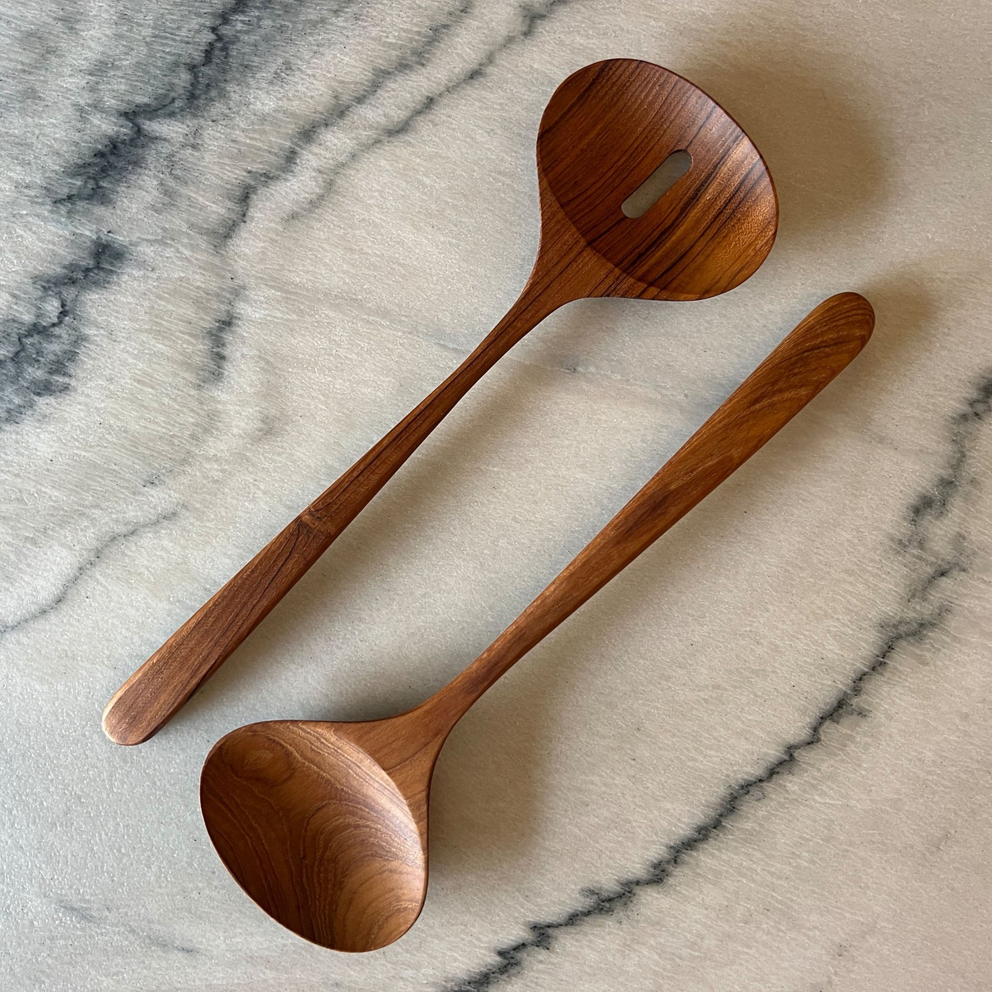 Hand Carved Large Teak Salad Server Set