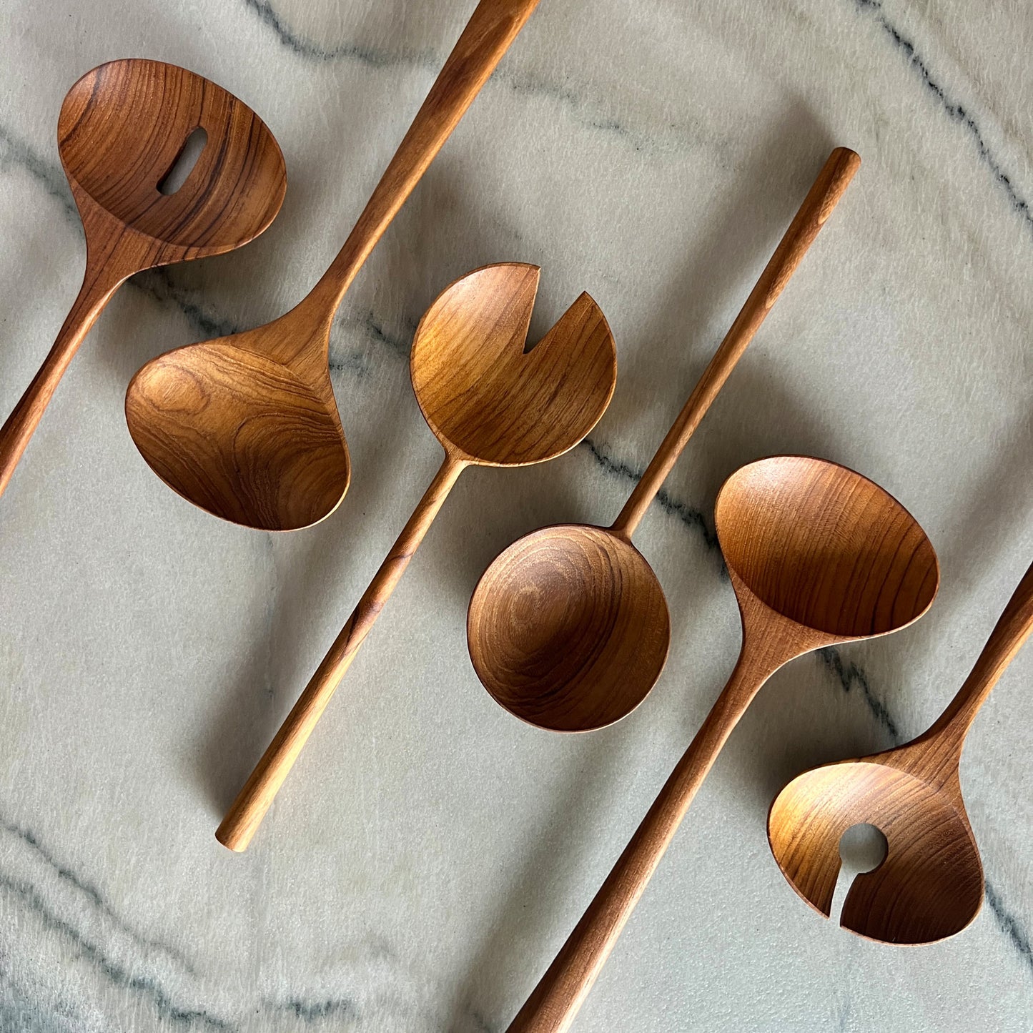 Hand Carved Large Teak Salad Server Set