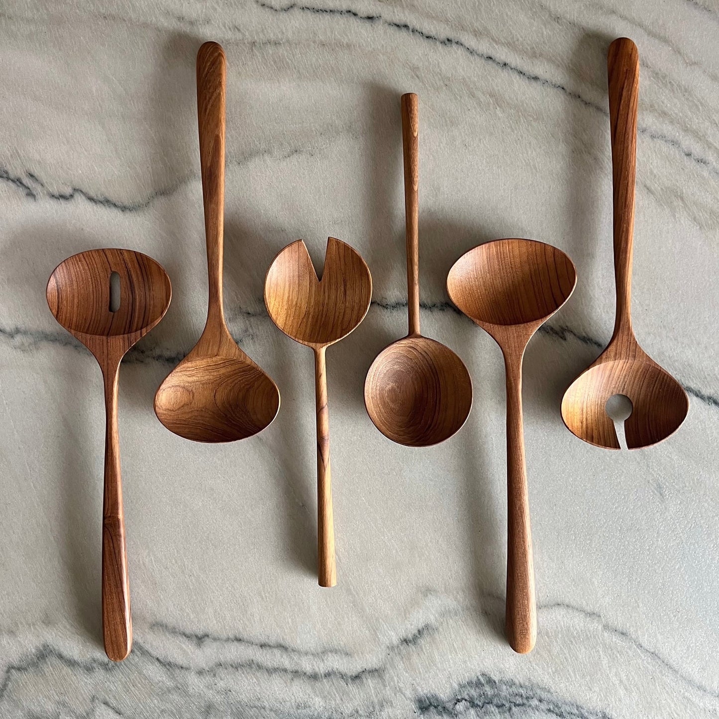 Hand Carved Large Teak Salad Server Set