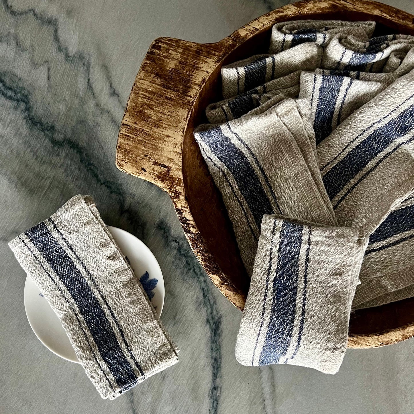 Blue Stripe Stonewashed Linen Napkins, Set of 2