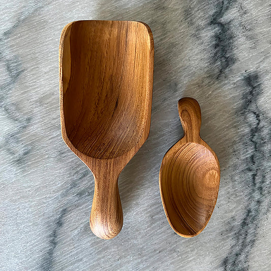 Hand Carved Teak Scoops - set of 2