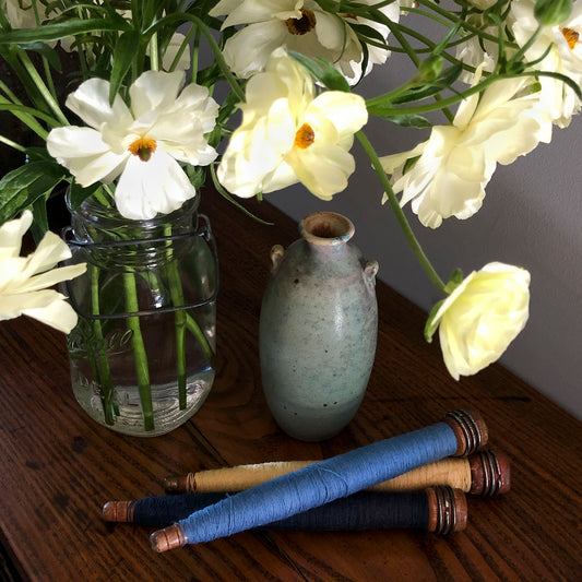 From Utility to Decor:  Vintage Industrial Bobbin Spindles with Yarn - Set of 3